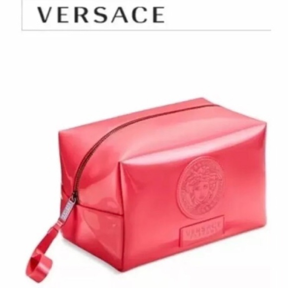 Versace Pouch Makeup Bag Pouch Shaving Cast Travel Bag Coral Gold Zippered New